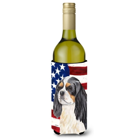 Cavalier Spaniel Embroidery - USA American Flag with Cavalier Spaniel Ultra Beverage Insulators for slim cans SC9114MUK