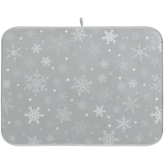 Christmas Gray Snowflake Dish Drying Mat for Kitchen Winter Snow Xmas Grey Microfiber Drying Mats Absorbent Reversible Dish Pad Medium Dish Draining Mat 16x18 inch