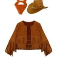 thumbnail image 7 of iiniim Girls Cowboy Cowgirl Halloween Costume Wild Western Sheriff Tassels Fringe Coat with Bandana Hat Outfits Brown&Orange 12, 7 of 7