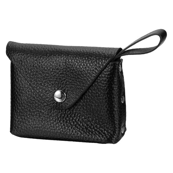 Uxcell Leather Coin Purse, Small Coin Pouch, Portable Pocket Pouch Change Purse Wallet Snap Closure with Handle for Women Men Credit Card, Black