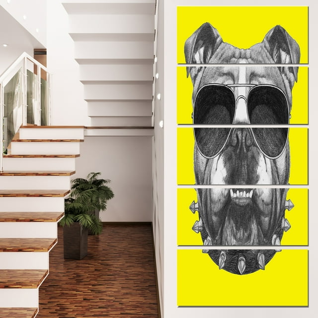 Funny English Bulldog with Collar - Contemporary Animal Art Canvas