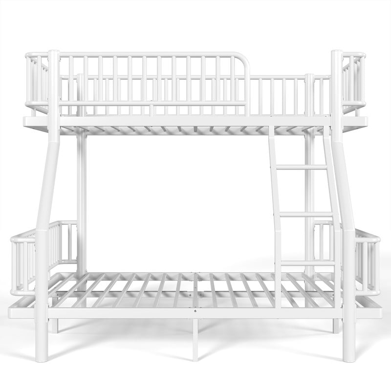 Twin-over-Full Teens Bunk Bed Can Transformed into 2 Platform Beds, Metal Kids Bed Frame with Round-Pipe, Ladder & Guardrails