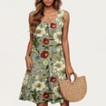 thumbnail image 1 of Ovzne Robes pour Femmes Robe Femme Robe Décontractée pour Femmes Grande Taille Sans Manches à Col Rond Courte Robe à Fleurs Robe de Printemps Liquidation, 1 of 5