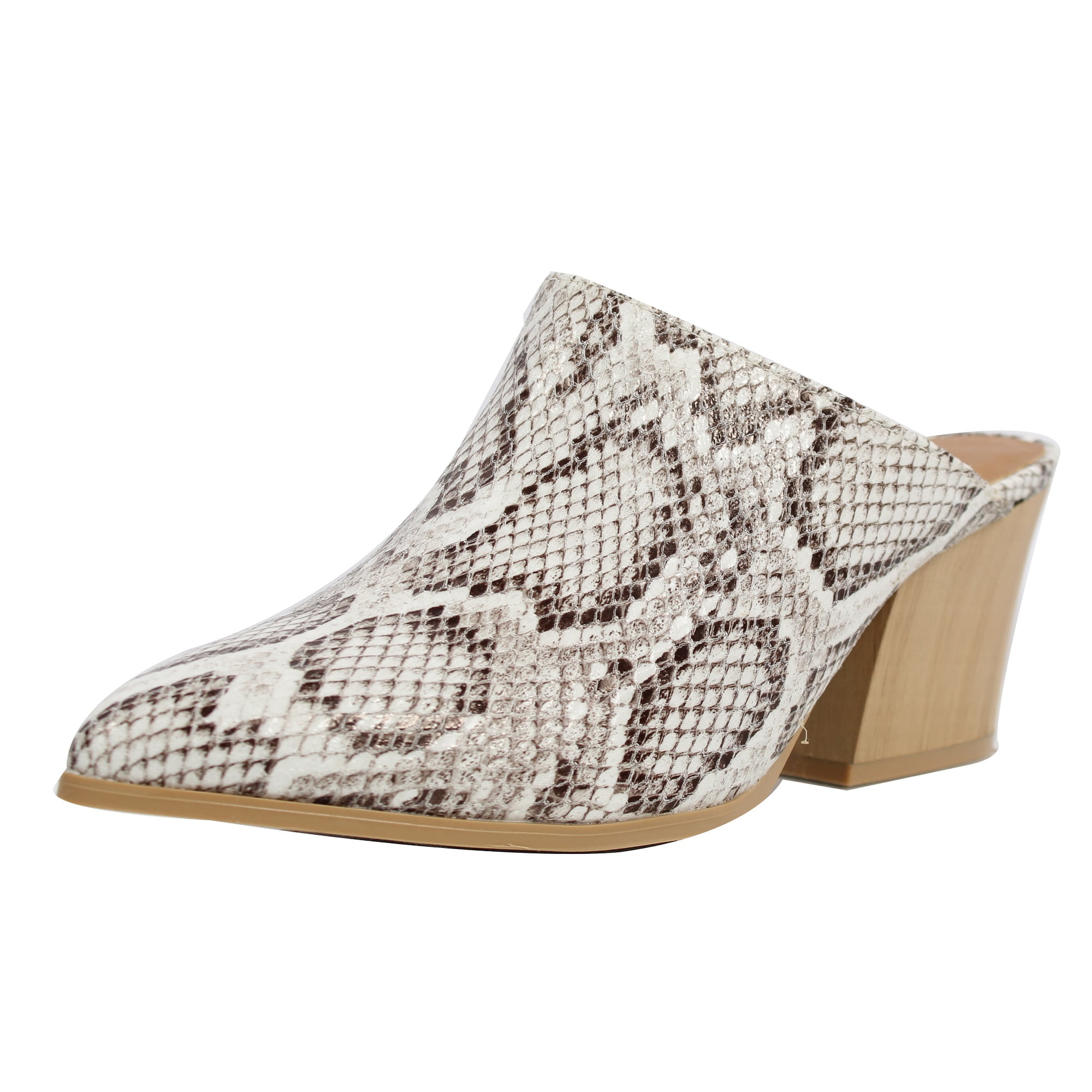 Qupid Qupid Women's Pointy Toe Stacked Block Heel Mule Sandal