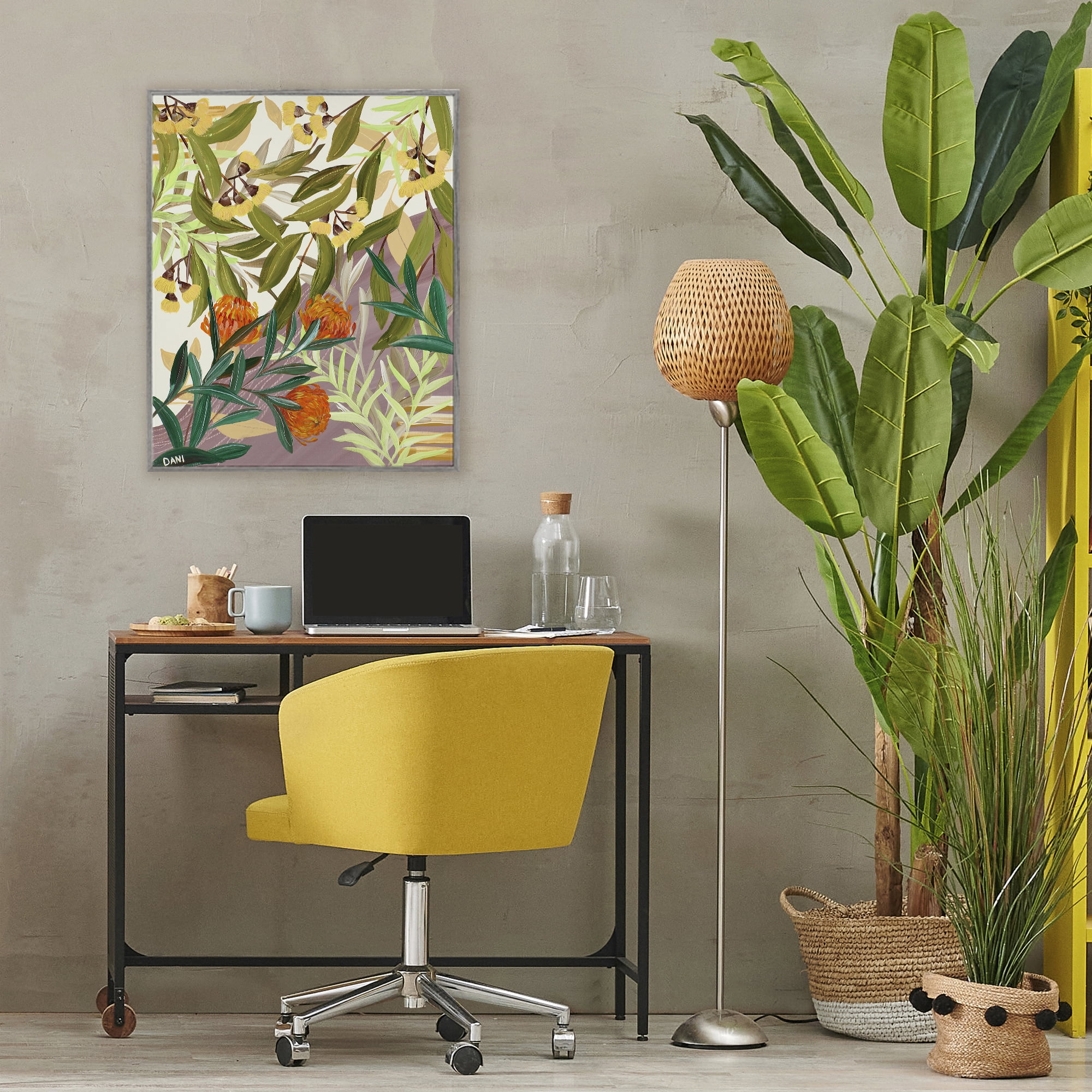 Stupell Industries Walk With Me Florals Gray Framed Giclee Art, design by Dani Heyward
