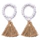 thumbnail image 1 of Guirnalda rústica de cuentas de madera con borlas, estilo bohemio, para decoración del hogar, para colgar en la pared, para mesa, repisa, con cuentas de madera natural, 1 of 7