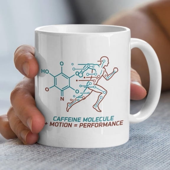 ffeine Molecule Mug, Runner Mug, Science Mug, Permance Mug, Chemistry Gift, Coffee Lover, Spor Gift, Motivation Mug.