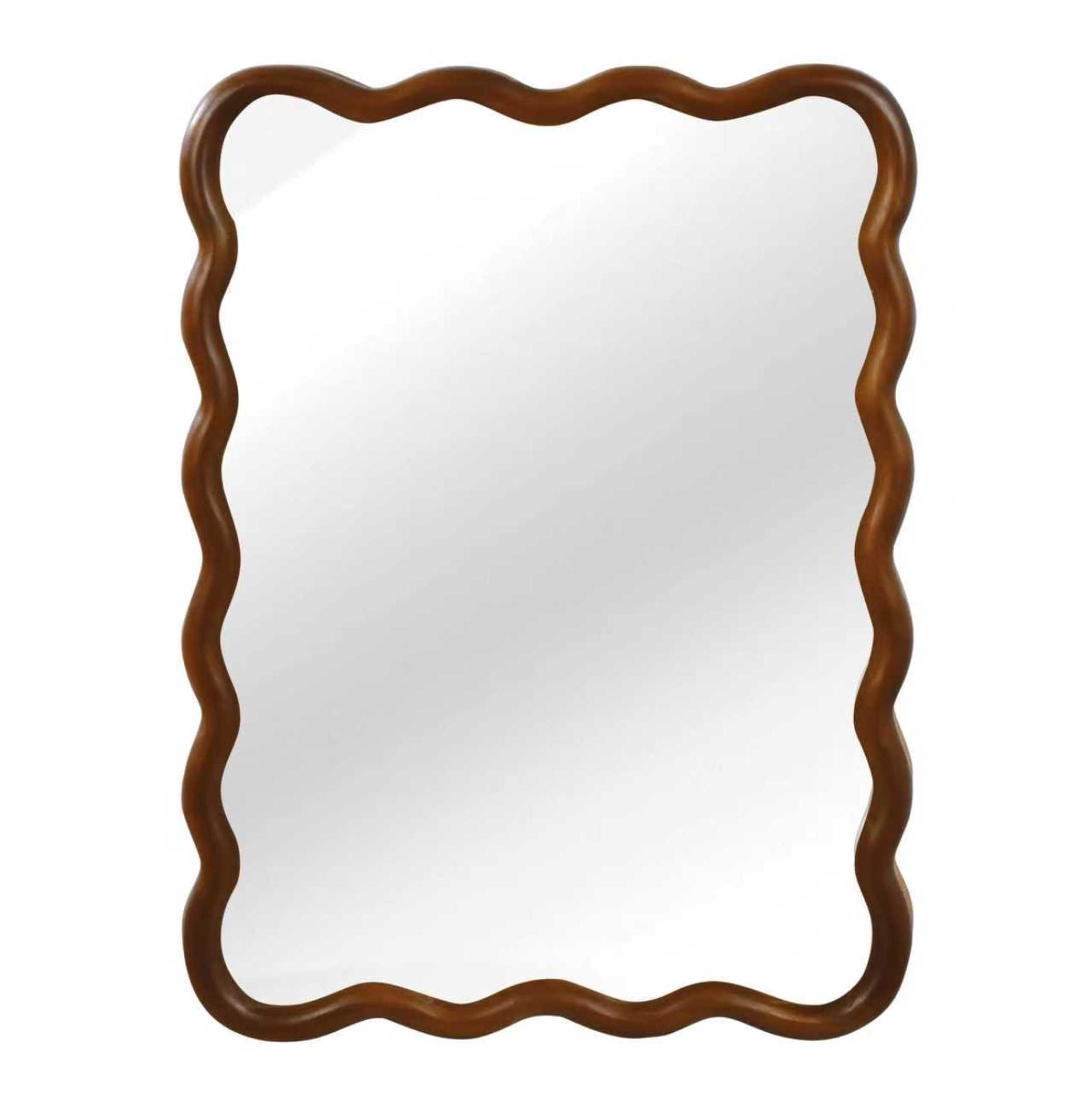 Noble House 30"x40" Wavy Rectangle Wall Mirror, Solid Wood Frame Decorative Accent Mirror for Entryway/Bathroom, Walnut