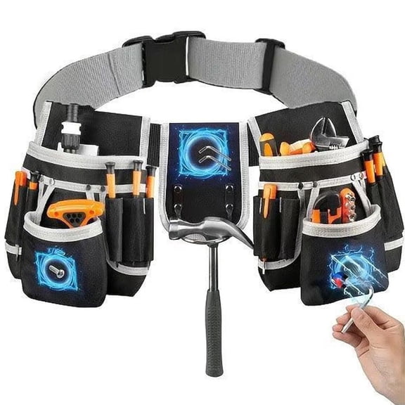 OADUKQ Tool Belt with Magnetic Pockets, Adjustable 31 to Multi-Pocket Tool, Electricians Diy Enthusiasts and Home, Gray, 48 in