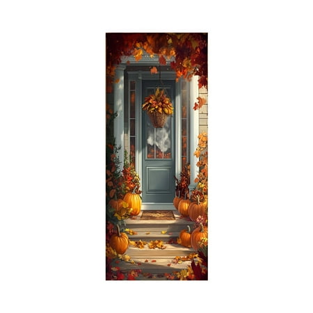 XIBUFE 2026 New Thanksgiving Door Cover Fall Maple Leaves Turkey Pumpkin Thanksgiving Decor for Indoor Outdoor Friendsgiving Themed Door Banner Fall Party Decorations Supplies-35X78In