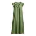 thumbnail image 5 of Efsteb womens sundresses sleeveless Fly Sleeve V-Neck Ruffle Trim Maxi Dress Solid Color Casual Loose Dresses with Pockets for Beach Vacation (Army Green,XXL), 5 of 8