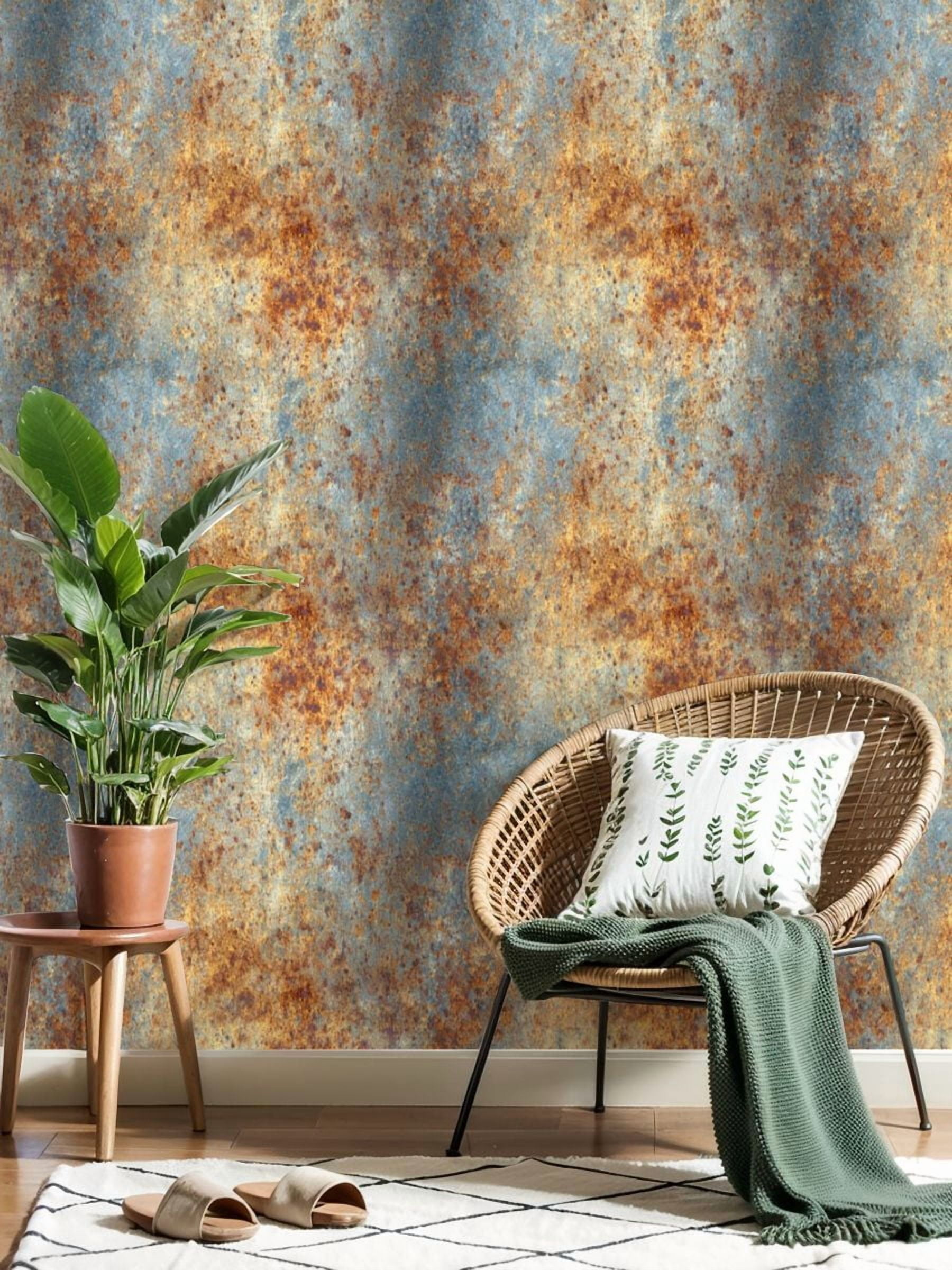 Vintage Peel and Stick Wallpaper Rusty Metal Texture Weathered Blue Orange Wall Mural 17.7in x 9.8ft Self Adhesive Removable Wall Paper Renter Friendly Wallpaper for Nursery Bedroom Cabinets