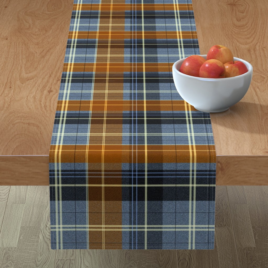 Table Runner Plaid Blue Rust White Tartan Preppy Orange Navy Cotton