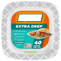 40ct Extra Deep Square Disposable Plates, 8.5 Inch Heavy Duty Design