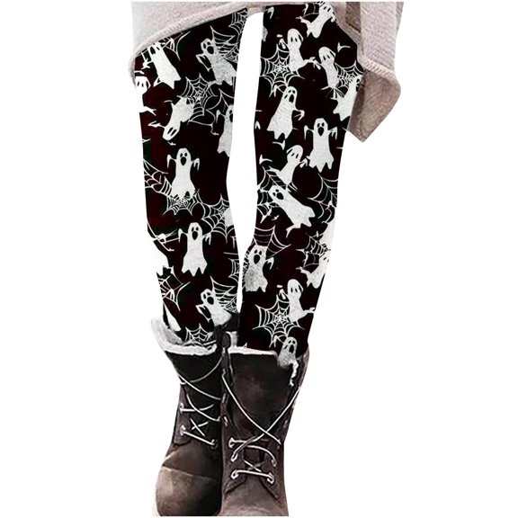 Halloween Print Leggings for Women Skinny Elastic High Waist Athletic Pants Stretchy Long Graphic Yoga Gym Tights, Black, S