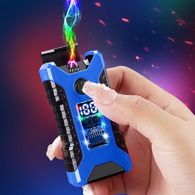 Mech Style Cool Light Effect Gyroscope Lighter LED Battery Display USB Charging Three Lighting Cool Windproof Lighter