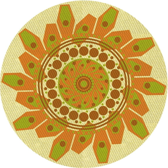 Ahgly Company Indoor Round Patterned Papaya Orange Area Rugs, 7' Round