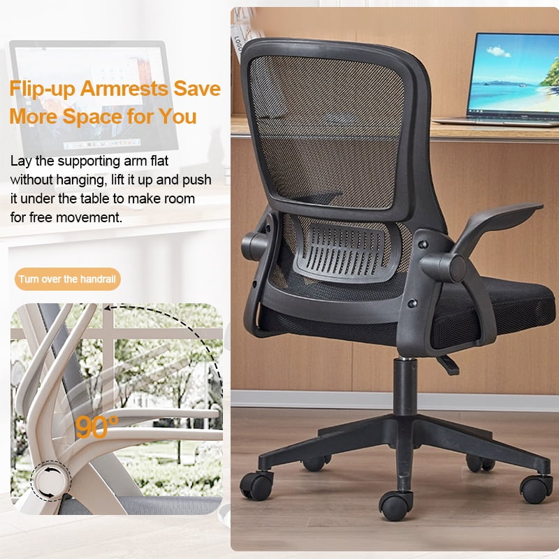 WXJHL Home Office Chair Ergonomic Desk Chair Breathable Mesh Chair High Back Desk Chair with Adjustable Height,Swivel Chair with Flip-Up Arms and Lumbar Support (Black)
