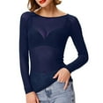thumbnail image 3 of JIANJIA Spring Tops For Women Summer Solid Color Mesh See Through Long Sleeve Seamless Slim T Shirts Sportwear,Blue,XXL, 3 of 6