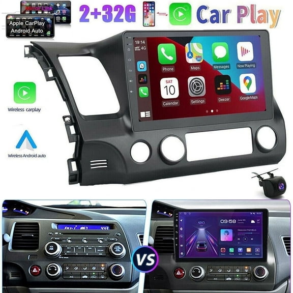 Eforcase Car Stereo Radio for Honda Civic 2006-2011 with Carplay and Android Auto 10 inch Touch Screen Android Car Radio 2GB 32GB DSP GPS WiFi Mirror Link Bluetooth   AHD Backup Camera