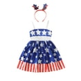 thumbnail image 2 of Aojekbee Little Girl 4th of July Cami Dress Stripe Star Print Sleeveless A-Line Casual Dress with Hair Hoop, 2 of 10