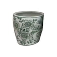 thumbnail image 3 of Benjara Kerry Accent Planter Pot Set of 4- Green Floral Pattern- White Ceramic, 3 of 6