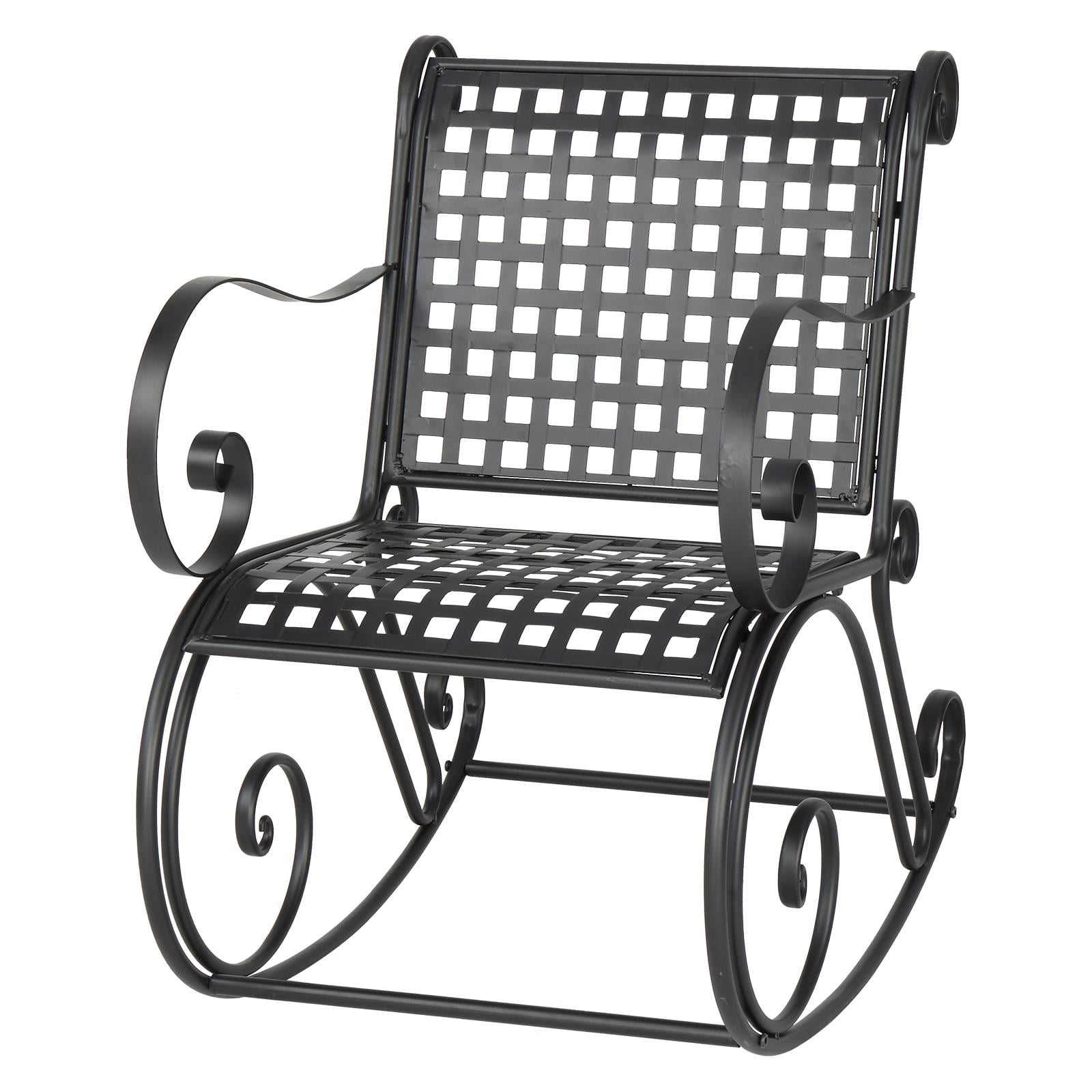 20" Outdoor Rocking Chair Wrought Iron Wire Porch Patio Rocker Metal Seat Bench 