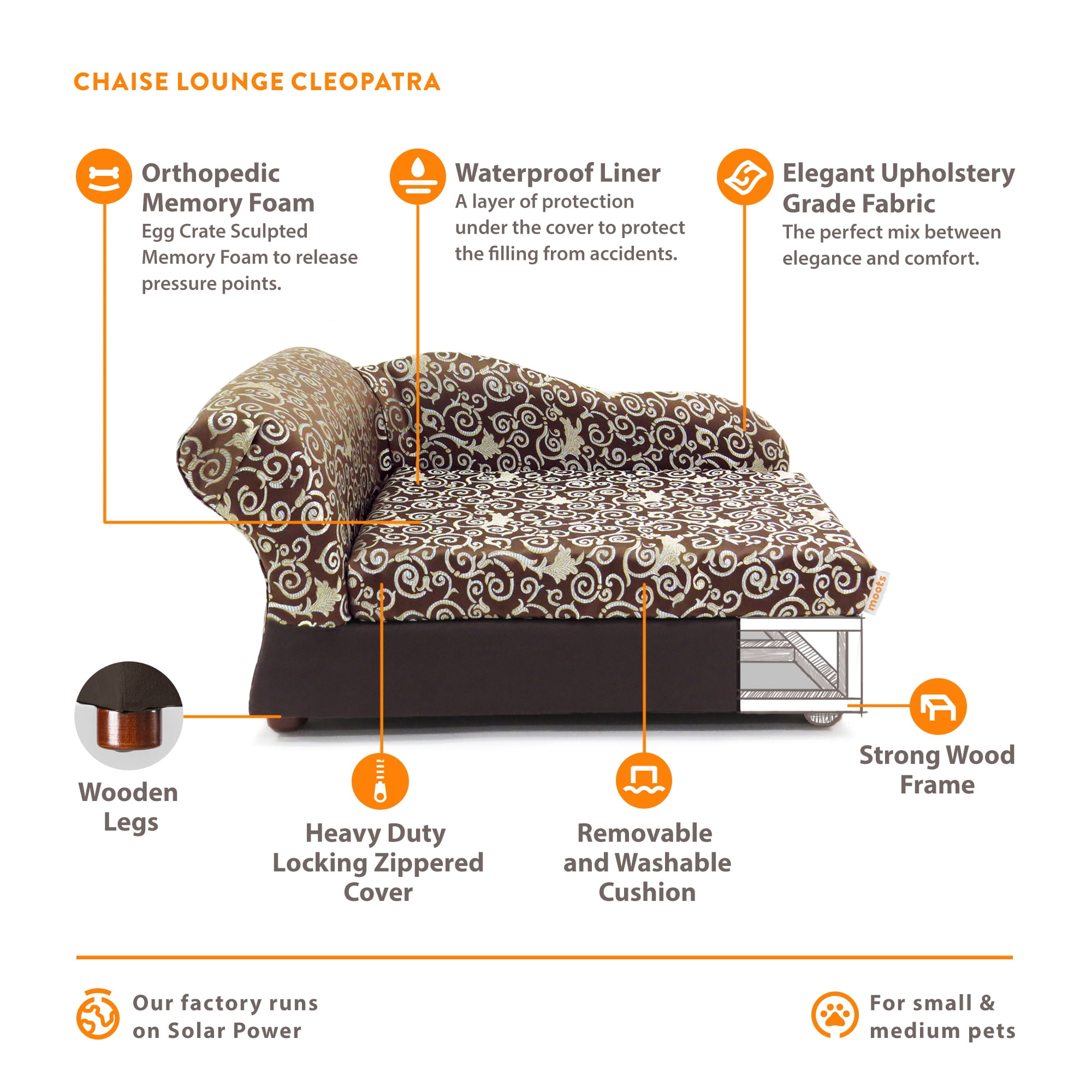 Moots Cleopatra Pet Chaise Lounge Bed Elegant Chocolate Brown, Medium