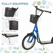 Aosom Kick Scooter, Ride On Scooter with Adjustable Handlebars, Double Brakes, 16 Inflatable Rubber Tires, Basket, Cupholder, Mudguard, Blue