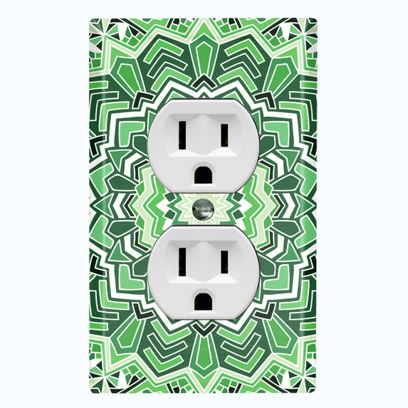 Metal Light Switch Plate Cover Green Mandala Icy Flower Tile Pattern MDL049