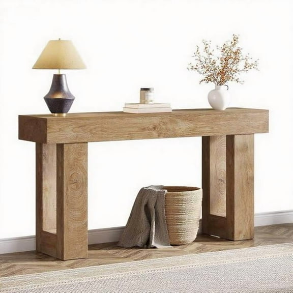 63" Farmhouse Console Table, Rustic Hallway Entryway Table, Engineered Wood MDF, Sturdy with Foot Pads, for Living Room Sofa Hallway,Wood Color