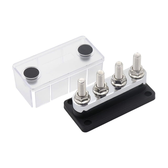 Bloque de distribución de energía de barra colectora de 600 A, 4 tornillos de terminal de 3/8 pulgadas, bloque de unión Negro