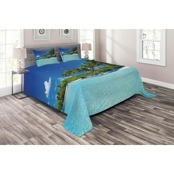 Ambesonne Sea Quilted Coverlet 3 Pcs, Relax Beach Resort Spa, King Size, Turquoise Blue Green