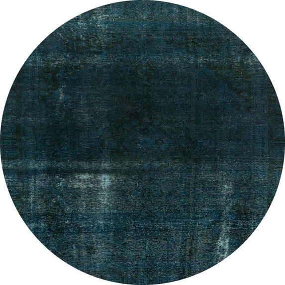 Ahgly Company Machine Washable Indoor Round Abstract Dark Blue Grey Blue Area Rugs, 6' Round