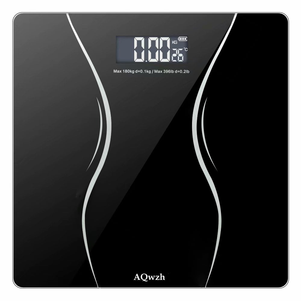 AQwzh Bathroom Body Weight Scale with Step-On Technology, 396 lb, Body Tape Measure Included, Black