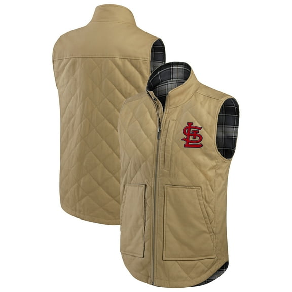 Men's Darius Rucker Collection by Fanatics Tan/Charcoal St. Louis Cardinals Reversible Canvas & Plaid Patch Full-Zip