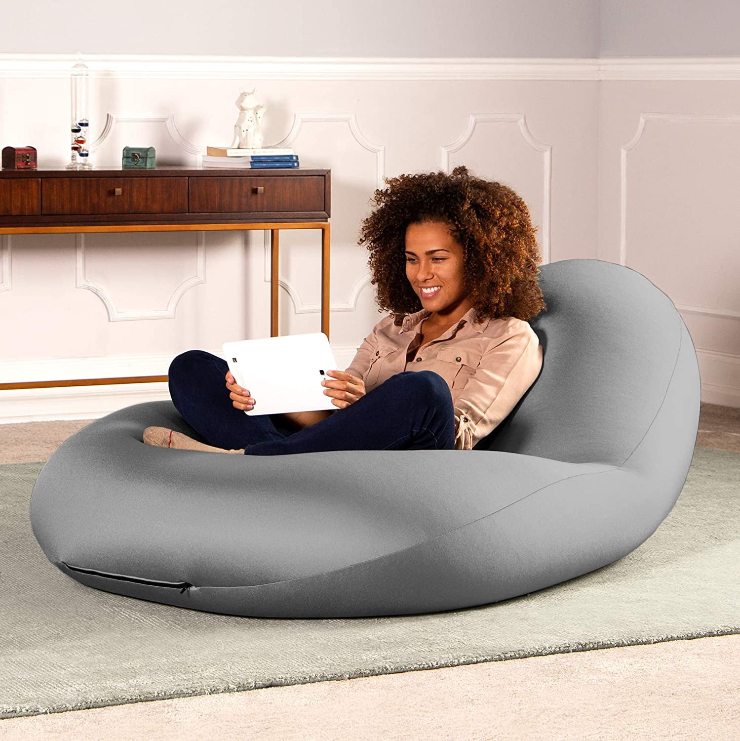 Jaxx Nimbus Spandex Bean Bag Chair for Adults-Furniture for Rec, Family Rooms and More, Large, Silver