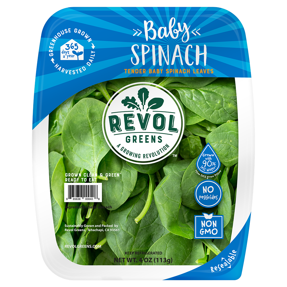 Revol Greens Baby Spinach Salad, 4 oz Clam Shell, Fresh