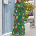 thumbnail image 4 of Planet Print Space Earth Astronomy Science Green Women's Long Dress Long Sleeves Dress Vintage Dresses Party Maxi Dress High Waist Dress, 4 of 4