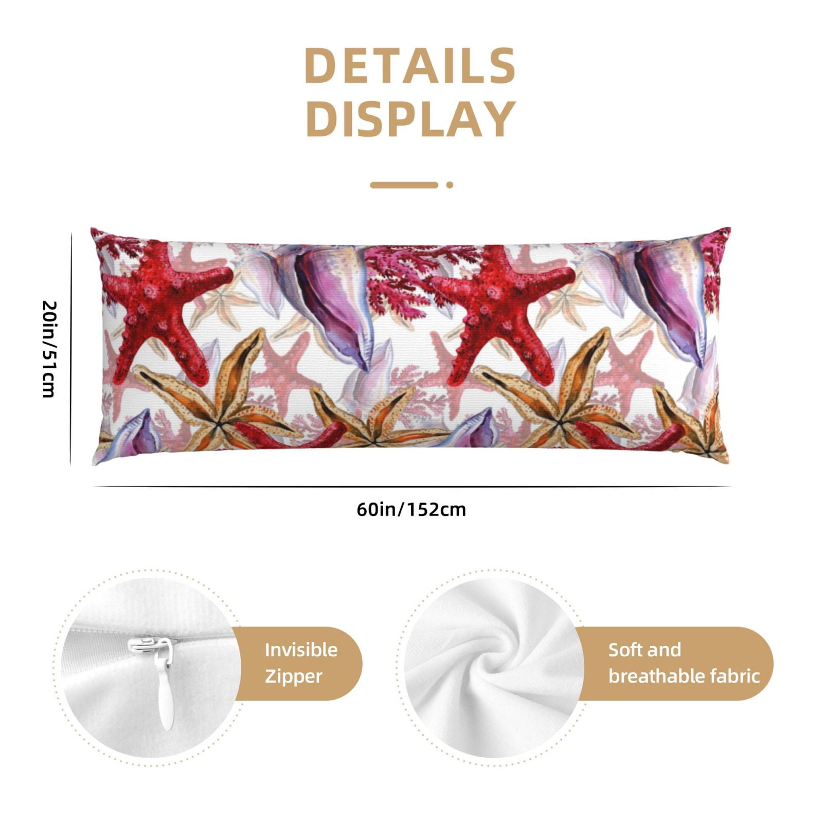 Naloa Coral Reef Super Soft 20x60 Body Pillow Case,Long Side Hidden Zipper（PILLOWS ARE NOT INCLUDED）
