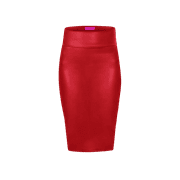 OrlyCollection Pencil Skirt High Waist Pencil Skirt Faux Leather Skirt Below Knee (Large, Red Faux Leather)