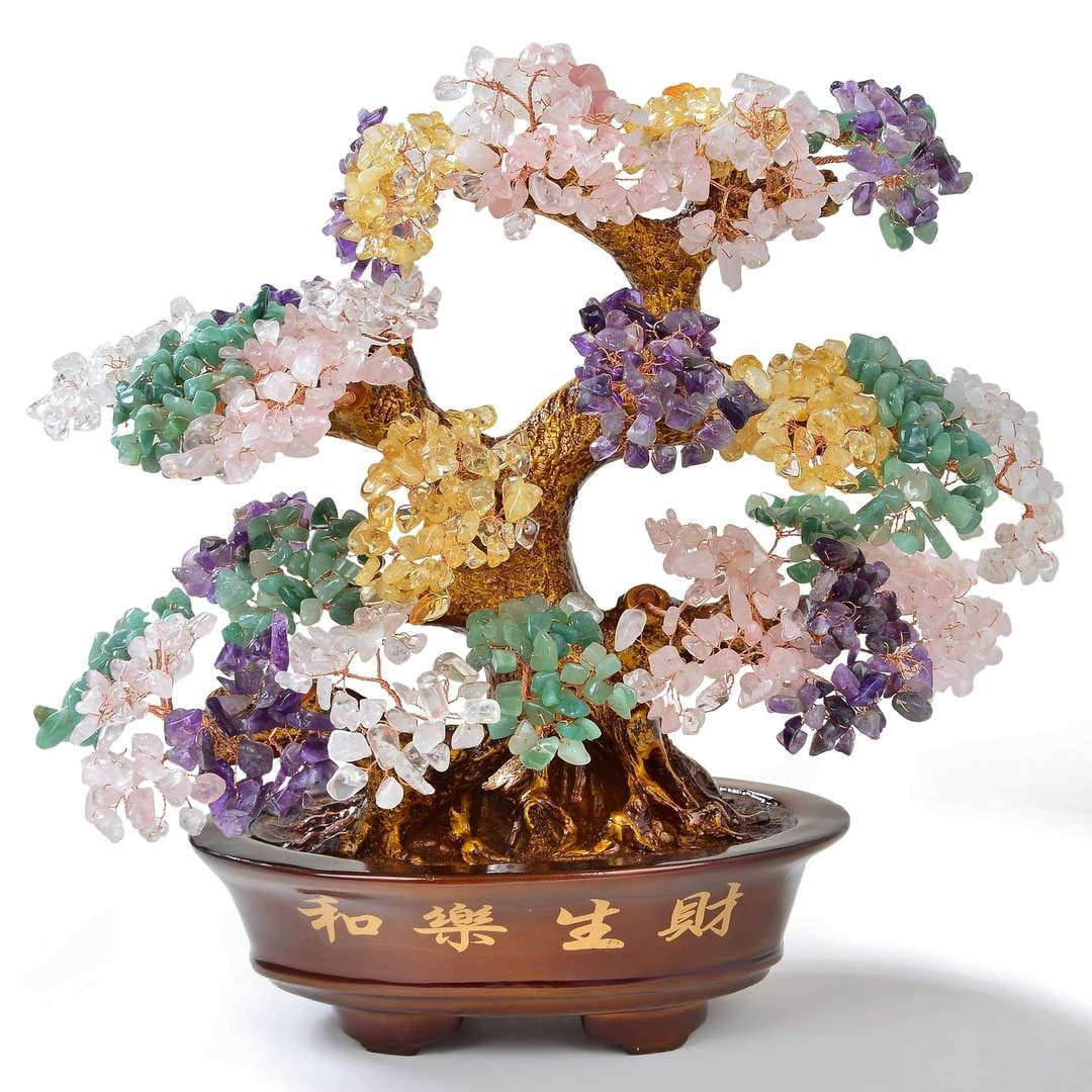 Kalifano 13 inch Gemstone Tree of Life with 1,251 Natural Stones (Bonsai Feng Shui Money Tree