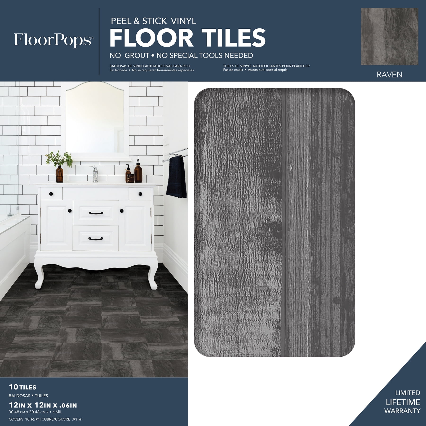 FloorPops Virgin Vinyl Black FP3328 Raven Peel & Stick Floor Tiles