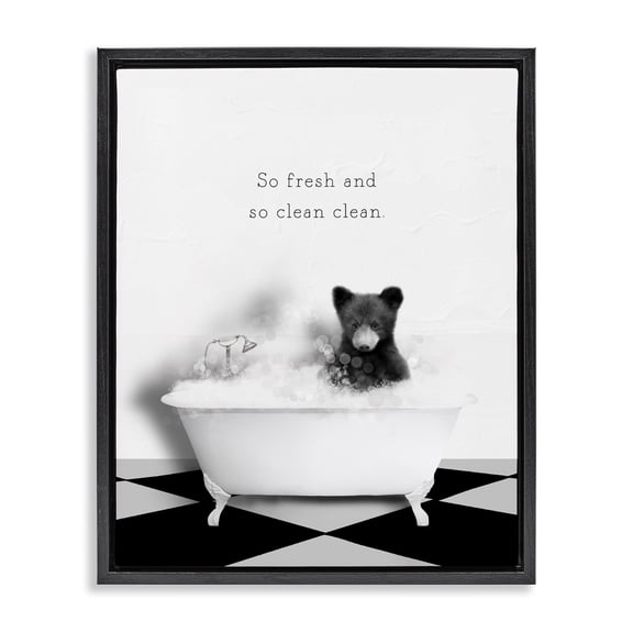 Stupell Industries Cottage So Fresh & Clean Bear Black Floating Frame Canvas Art, 17 x 21, by Leah Straatsma