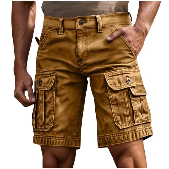 Havenre Men's Cotton Twill Hiking Tactical Cargo Shorts Lightweight Multi Pockets Relaxed Fit Casual Golf Outdoor Work Shorts Big & Tall Khaki L