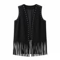 thumbnail image 6 of LNWUY Women Trendy Western Tassel Vest Open Front Faux Suede Fringe Cardigan Sleeveless Jacket Vintage Hippie Outwear Black S, 6 of 6
