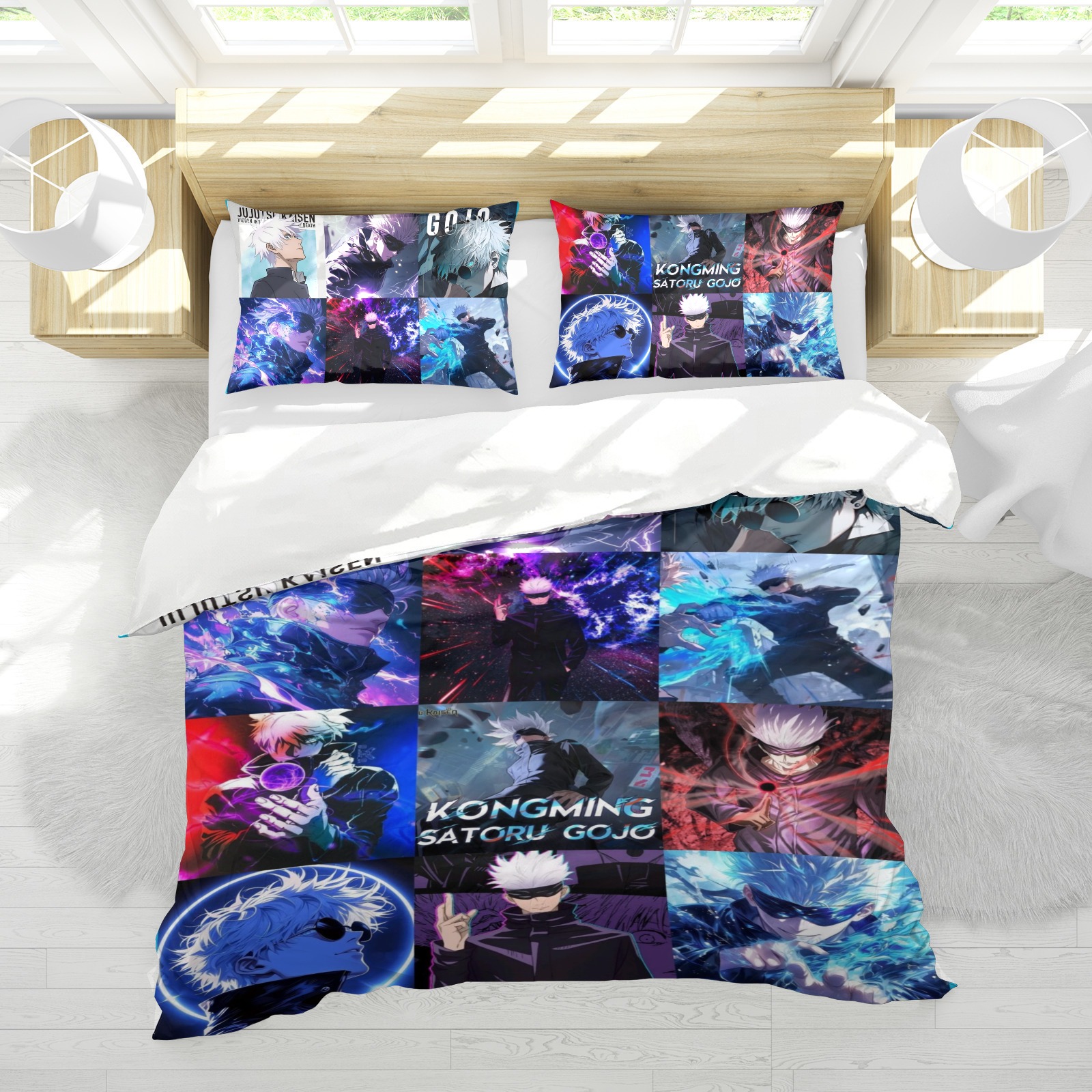 Bedding Set For Satoru Gojo Comforter Cover Set Cute Duvet Cover Sets Super Soft For Teens Kids Bedroom Gifts,1 Duvet Cover with 2 Pillowcases Full 3 Piece