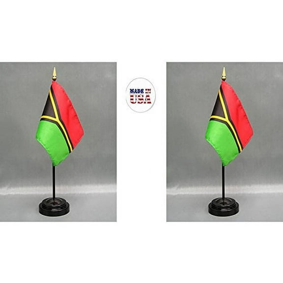 Made in The USA. 2 Vanuatu 4"x6" Miniature Office Desk & Little Hand Waving Table Flags Includes 2 Flag Stands & 2 Vanuatu Small Mini Stick Flags
