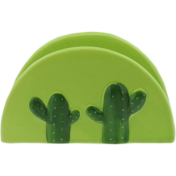 Servette Home Ceramic Green Cactus Standing Napkin Holder for Table
