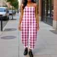 thumbnail image 4 of JULMCOMO Plus Size Jumpsuits for Women Plaid Print Tie Strap Scoop Neck Loose Fit Overalls Sleeveless Vacation Casual Jumpsuits Hot Pink M, 4 of 5